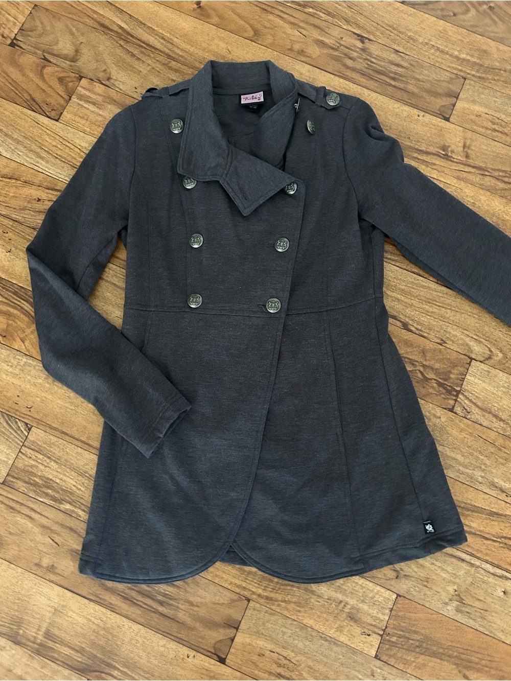 L.A. Kitty Charcoal Gray Military Style Longline Jacket Size Large